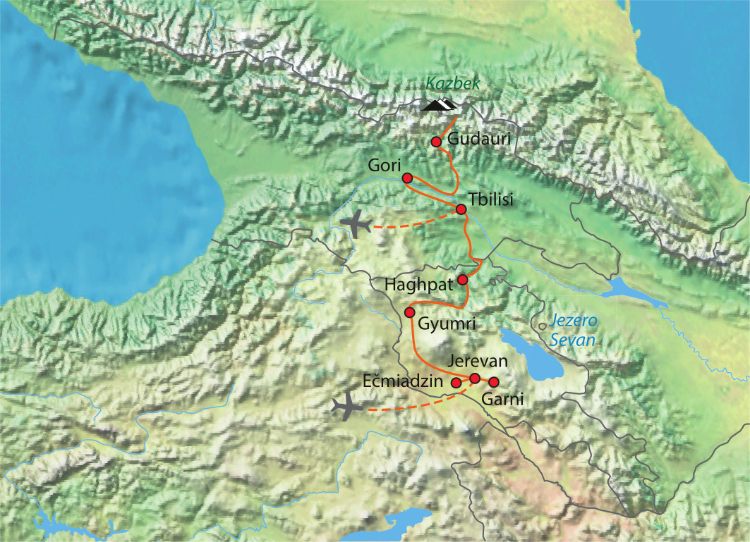 Mapa trasy zájezdu Zakavkazsko pro každého