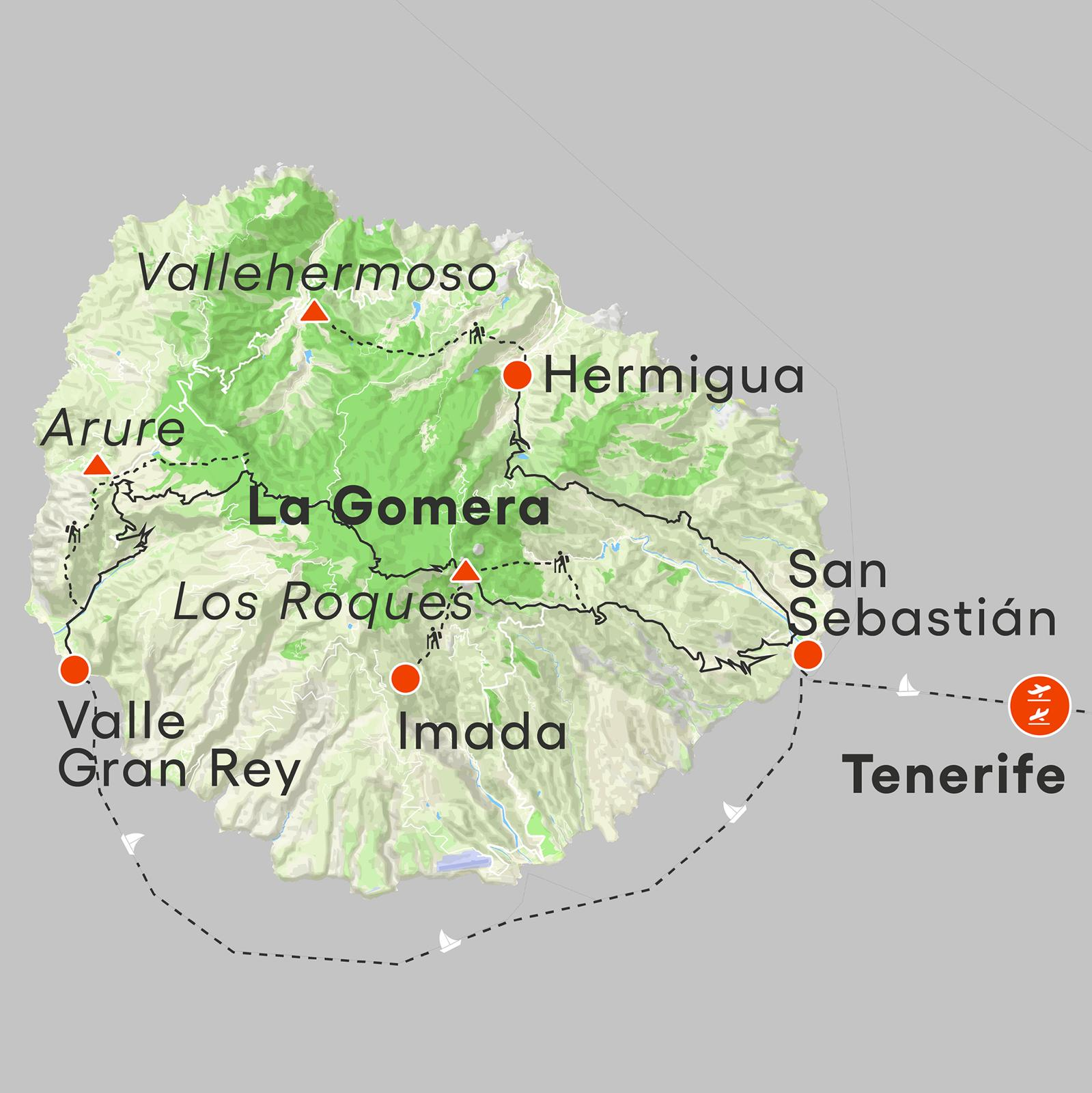 Mapa trasy zájezdu La Gomera - skrytý ráj Atlantiku s pěší turistikou